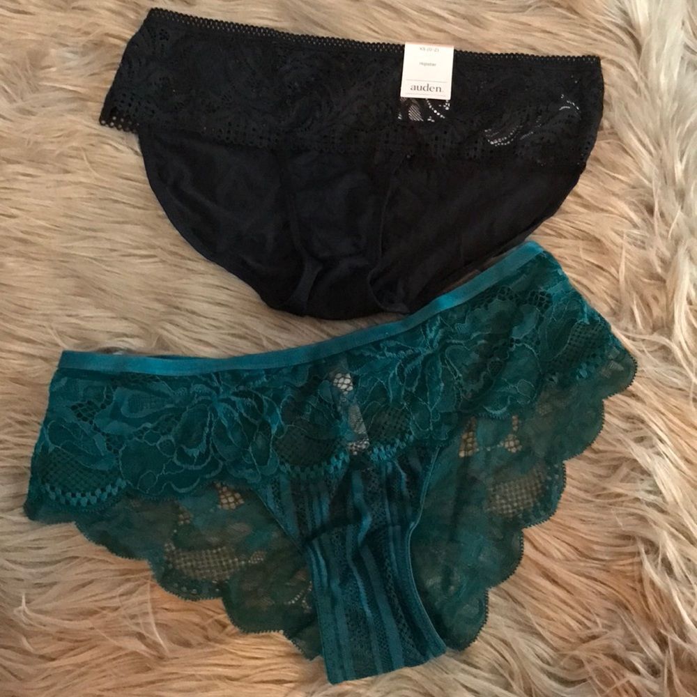 Lot of 2 Auden hipster lace cheeky panties underwear Teal& Black
